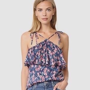 Rebecca Taylor Floral Silk Cotton Ruffle Tea Rose Top - 2